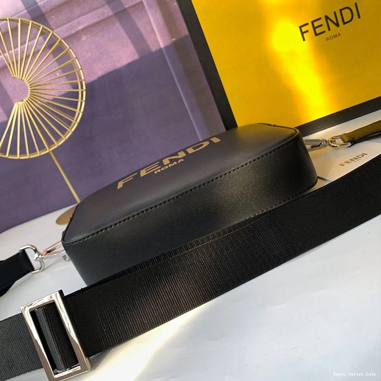 Cheap In Calf Leather Logo Case Fendi Compact Camera Black ROMA 0707